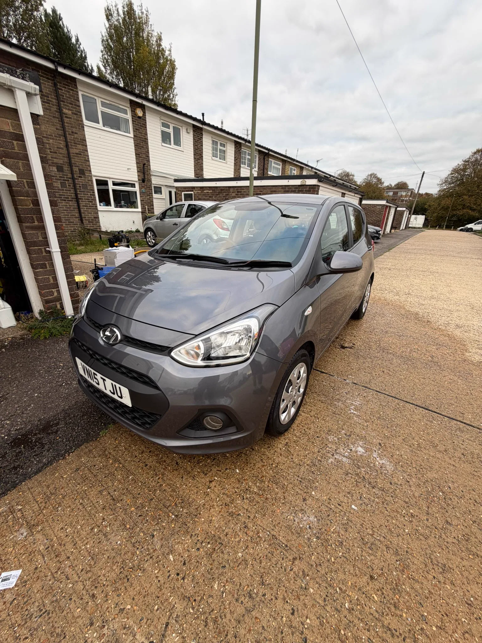 Grey Hyundai i10 detailed and gleaming on a Havant street